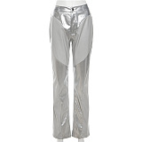 SUPER WHOLESALE | Patchwork High Waist Straight Pants Tank Vest Top in Silver