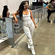 SUPER WHOLESALE | Patchwork High Waist Straight Pants Tank Vest Top in Silver