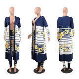 SUPER WHOLESALE | Printed Long Coat Bodycon Pants 2pieces in Yellow