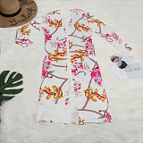 SUPER WHOLESALE | Printed Long Coat Bodycon Pants 2pieces in White
