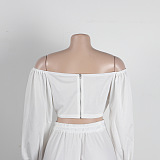 SUPER WHOLESALE | Plus Size Off-Shoulder Puffy Sleeves Top Split Skirt in White