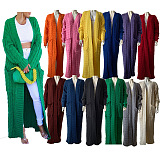 SUPER WHOLESALE | KNIT WEAVE PATTERN LONG SLEEVE POCKET LOOSE SWEATER LONG CARDIGAN