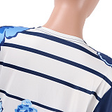 SUPER WHOLESALE | Printed Long Coat Bodycon Pants 2pieces in Blue