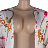 SUPER WHOLESALE | Printed Long Coat Bodycon Pants 2pieces in White