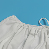 SUPER WHOLESALE | Plus Size Off-Shoulder Puffy Sleeves Top Split Skirt in White