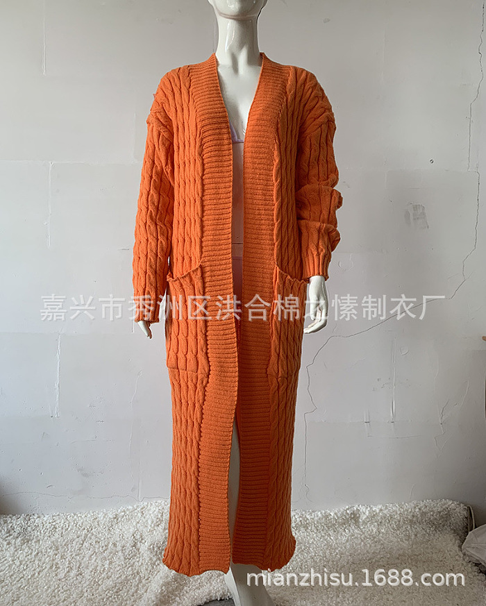SUPER WHOLESALE | KNIT WEAVE PATTERN LONG SLEEVE POCKET LOOSE SWEATER LONG CARDIGAN