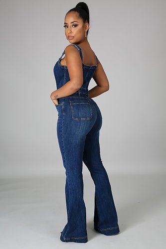 SUPER WHOLESALE | Tank Flare Bottom Jumpsuit in Dark Blue