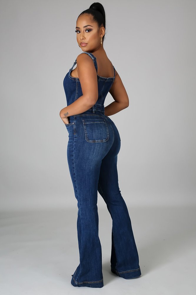 SUPER WHOLESALE | Tank Flare Bottom Jumpsuit in Dark Blue