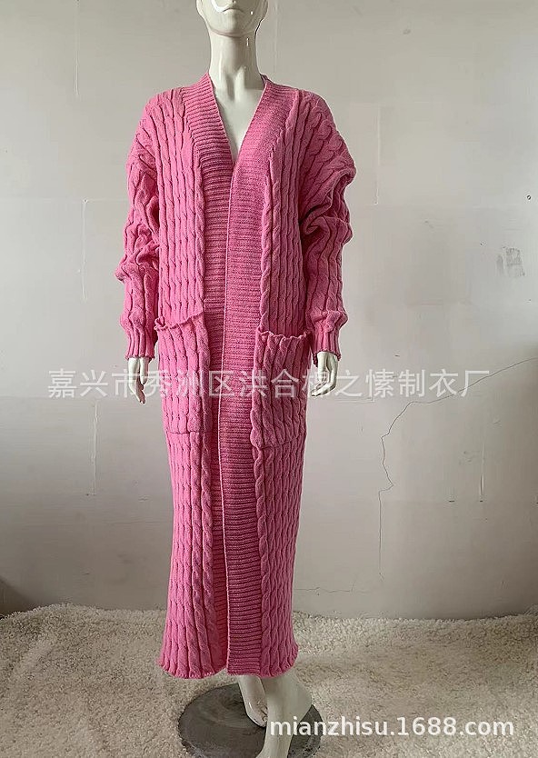SUPER WHOLESALE | KNIT WEAVE PATTERN LONG SLEEVE POCKET LOOSE SWEATER LONG CARDIGAN