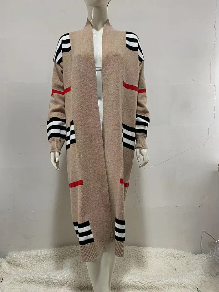 SUPER WHOLESALE | KNIT STRIPS PATTERN LONG SLEEVE  LOOSE SWEATER LONG CARDIGAN