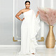 SUPER WHOLESALE | ONE SHOULDER SINGLE LONG SLEEVE RUFFLED TRIM CAPE STRAIGHT LEG WHITE JUMPSUIT IN WHITE