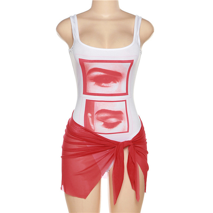 SUPER WHOLESALE | Eye Printed Bodysuit with Chiffon Deco