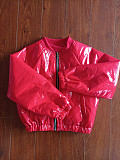 SUPER WHOLESALE | Shinning Material Zip Up Baseball Jacket in Red
