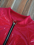 SUPER WHOLESALE | Shinning Material Zip Up Baseball Jacket in Red
