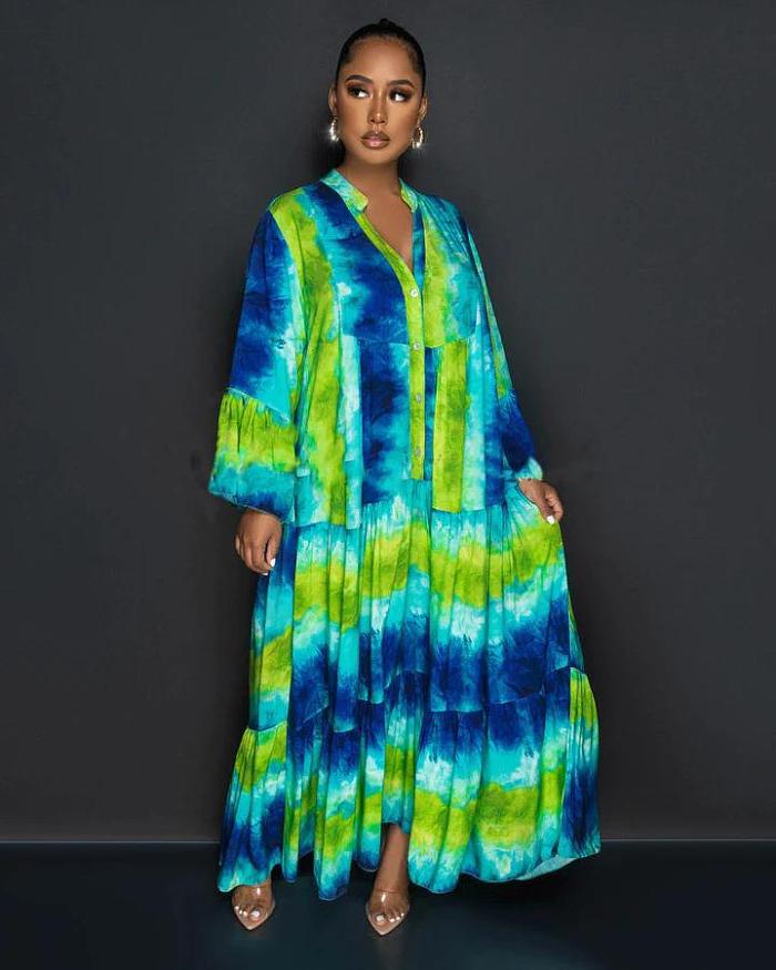 SUPER WHOLESALE | Pleated Half Button Up Long Sleeve A Shape Dress