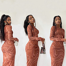 SUPER WHOLESALE | Marble Printed Long Sleeve Long Dress