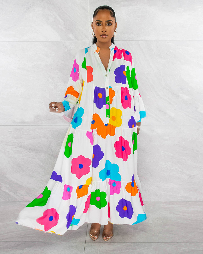 SUPER WHOLESALE | Pleated Half Button Up Long Sleeve A Shape Dress