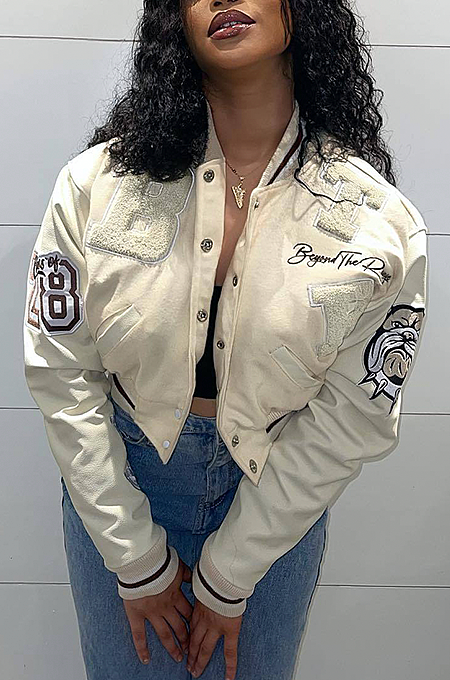 SUPER WHOLESALE |  Letter R Button Up Baseball Jacket