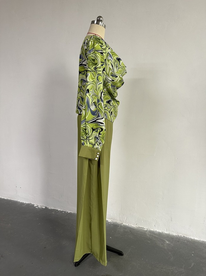 SUPER WHOLESALE | Marble Printed Ruffle Top Loose Pants Set