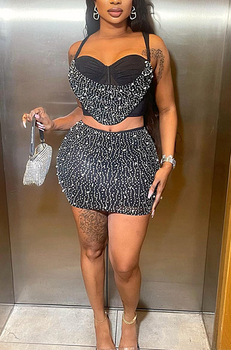 SUPER WHOLESALE | Fake Pearl Deco Tanks Top and Skirt Bottom
