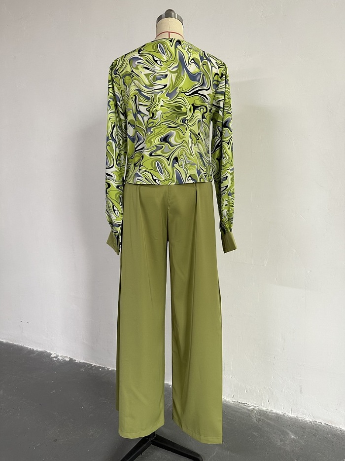 SUPER WHOLESALE | Marble Printed Ruffle Top Loose Pants Set