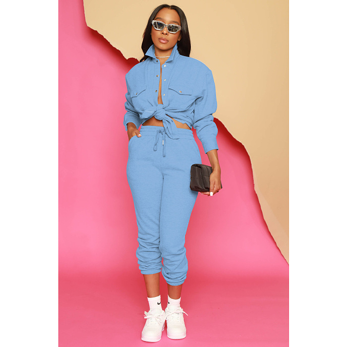 SUPER WHOLESALE | Button Up Blouse & Elastic Pants Set