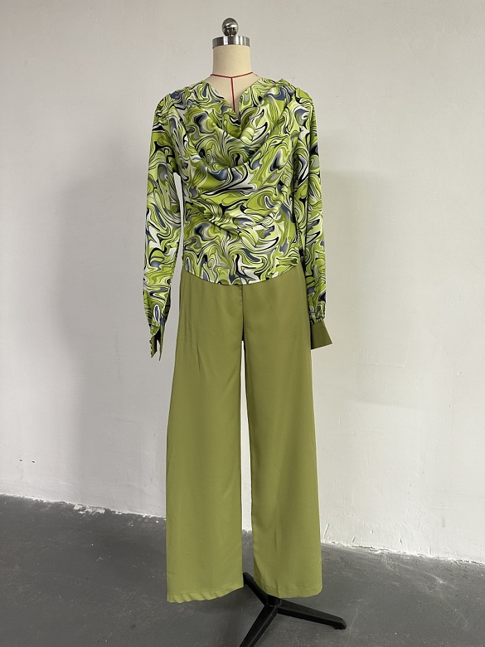 SUPER WHOLESALE | Marble Printed Ruffle Top Loose Pants Set