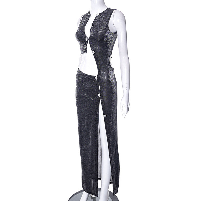 SUPER WHOLESALE | Bling Material Asymmetrical Top & Side Split Skirt Set