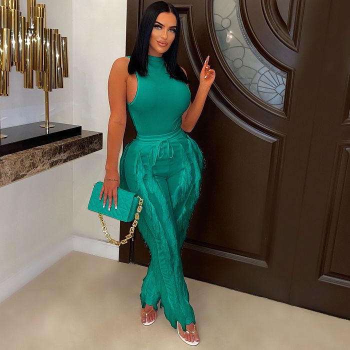 SUPER WHOLESALE | Tassel Fringe Two-Piece Set  in Cyan
