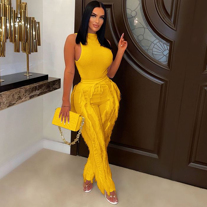 SUPER WHOLESALE | Tassel Fringe Two-Piece Set  in Mustard