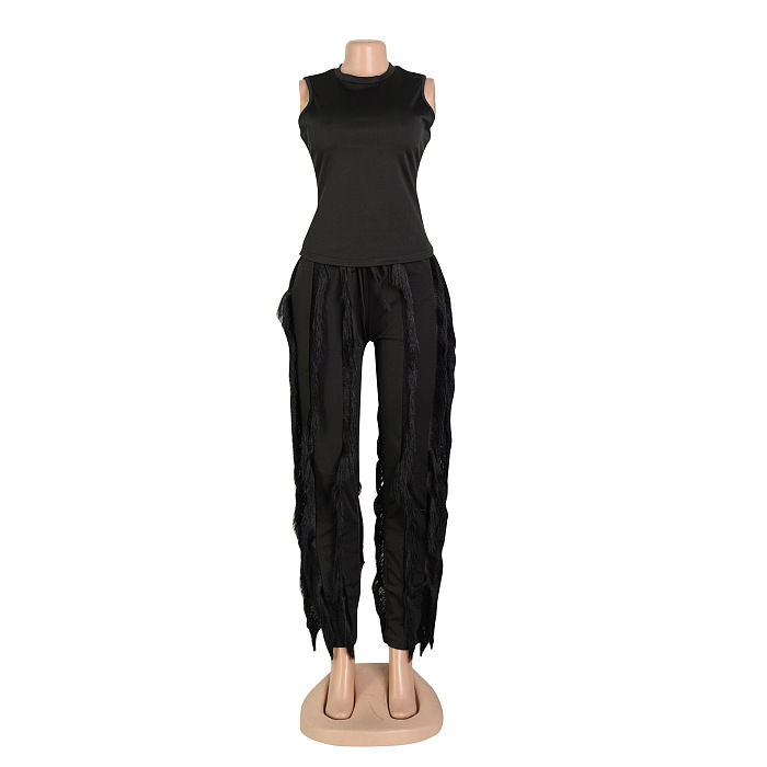 SUPER WHOLESALE | Tassel Fringe Two-Piece Set  in Black