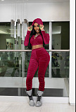 SUPER WHOLESALE | Ruffle Crop Hoodie Tracking Suit in Wine Red