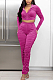 SUPER WHOLESALE | Ruffle Crop Hoodie Tracking Suit in Pink
