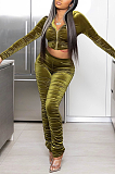 SUPER WHOLESALE | Ruffle Crop Hoodie Tracking Suit in Green