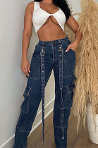 SUPER WHOLESALE | Strap Cargo Pants in Blue