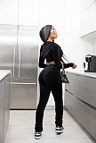 SUPER WHOLESALE | Ruffle Crop Hoodie Tracking Suit in Black