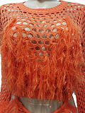 SUPER WHOLESALE | Knitted Hollow-out Tassel Deco Long Dress in Orange
