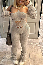 SUPER WHOLESALE | Knitted Hollow-out Ruffle Bottom Halter Jumpsuit