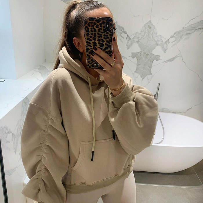 SUPER WHOLESALE | Ruffle Cuff Oversize Hoodie Top
