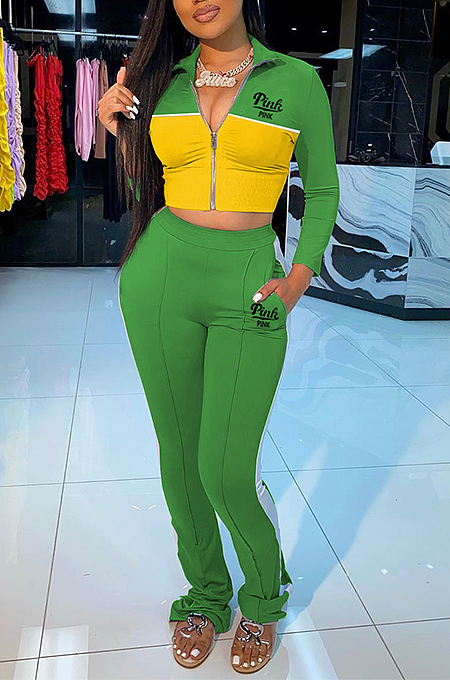 SUPER WHOLESALE | Pink Tow Tones Tracking Suit in Green & Yellow