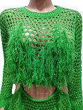 SUPER WHOLESALE | Knitted Hollow-out Tassel Deco Long Dress in Green