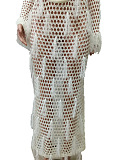 SUPER WHOLESALE | Knitted Hollow-out Tassel Deco Long Dress in White
