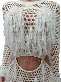 SUPER WHOLESALE | Knitted Hollow-out Tassel Deco Long Dress in White