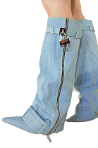 SUPER WHOLESALE | GG Buckle Side Zip Up Boots in Blue（Heel Height：11cmH）