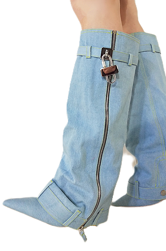 SUPER WHOLESALE | GG Buckle Side Zip Up Boots in Blue（Heel Height：11cmH）