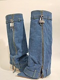 SUPER WHOLESALE | GG Buckle Side Zip Up Boots in Blue（Heel Height：11cmH）
