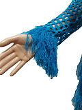 SUPER WHOLESALE | Knitted Hollow-out Tassel Deco Long Dress in Blue