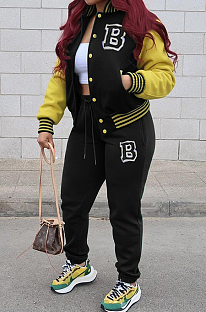 SUPER WHOLESALE | Two Tones Jacket Top & Jogger Pants in Black
