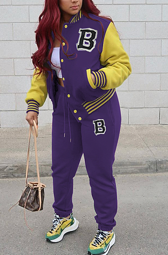 SUPER WHOLESALE | Two Tones Jacket Top & Jogger Pants in Purple
