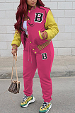 SUPER WHOLESALE | Two Tones Jacket Top & Jogger Pants in Rose Red